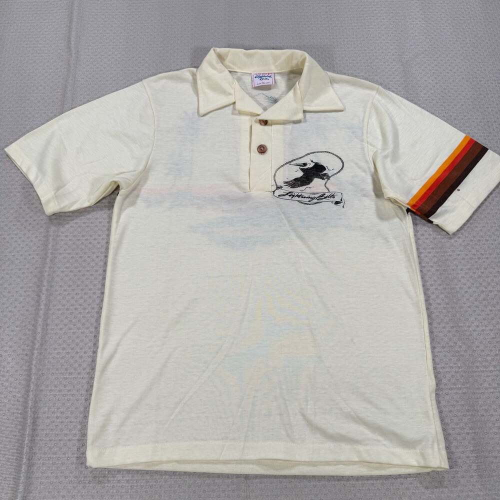 LIGHTNING BOLT Vintage Pile Polo Shirt M Made in USA Surf Design